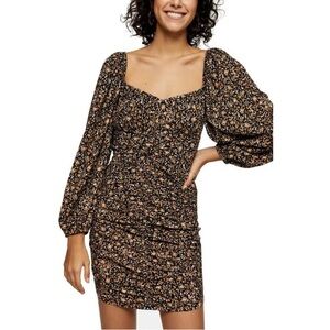 TOPSHOP Floral Mini Long Sleeve Dress